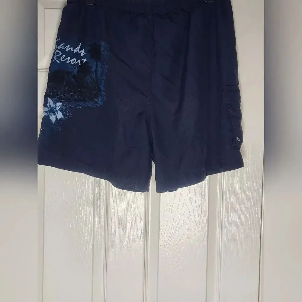 Puritan Floral Tropical Navy Blue Lined Swim Trunks Men’s Size 36/38
